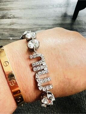 Crystal unbranded fashion Initial Charm Bracelet in Silver Tone adjustable